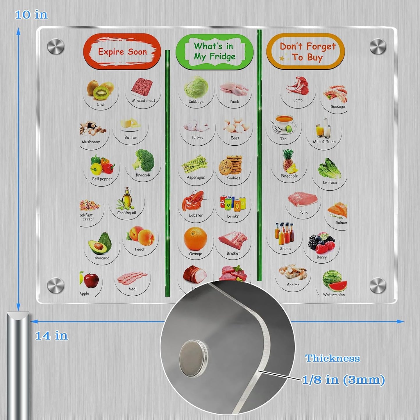 JonXon 8"X12" Acrylic Magnetic Menu Board for Kitchen,Acrylic Weekly Calendar for Fridge,Clear Meal Planner for Refrigerator,Magnet Fridge Menu Planner with 6 Magnetic Erasable Markers