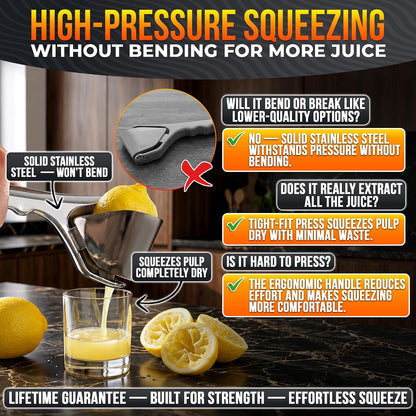 Fold Flat Lemon Squeezer Stainless Steel, Heavy Duty Citrus Juicer