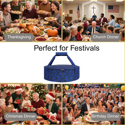 Round Insulated Pie Carrier – Thermal Portable Lunch Transport Cheesecake Cake Dish Container Bag Keep Food Hot/Cold/Fresh for Potlucks Parties Gathering/Cookouts/Church Dinner/Outdoor Events-Red