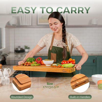 Solid Acacia Wood 20"x15" Large Cutting Board Butcher Block
