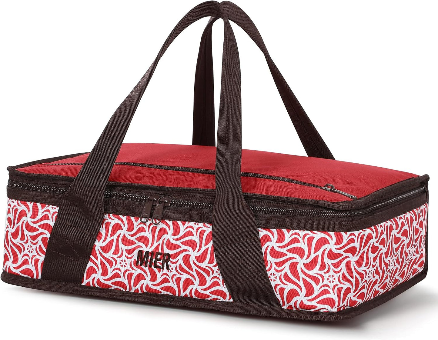 MIER Insulated Casserole Carrier for Hot or Cold Food Thermal Food Carrier Bag for Lasagna Potluck Parties Picnic Cookouts, Fits 9"x13" Baking Dish/Foil Pan, Red