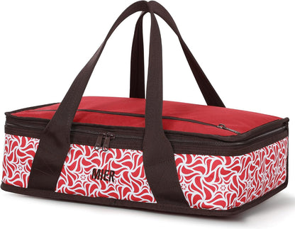 MIER Insulated Casserole Carrier for Hot or Cold Food Thermal Food Carrier Bag for Lasagna Potluck Parties Picnic Cookouts, Fits 9"x13" Baking Dish/Foil Pan, Red