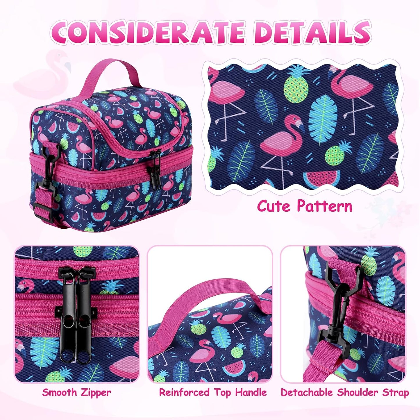 Lunch Bag for Girls,ChaseChic Insulated Lightweight Lunch Boxes for Kids Boys Dual Compartment Lunch Organizer Leak-Proof Cooler Bag with Detachable Adjustable Shoulder Strap,Purple Butterflies