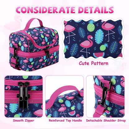 Lunch Bag for Girls,ChaseChic Insulated Lightweight Lunch Boxes for Kids Boys Dual Compartment Lunch Organizer Leak-Proof Cooler Bag with Detachable Adjustable Shoulder Strap,Purple Butterflies