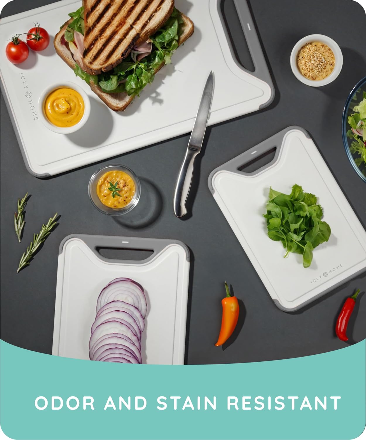 Cutting Boards for Kitchen, Plastic Cutting Board Set of 3, Dishwasher Safe Cutting Boards with Juice Grooves for Meat, Veggies, Fruits, Easy Grip Handle, Non-Slip (Black/Gray)
