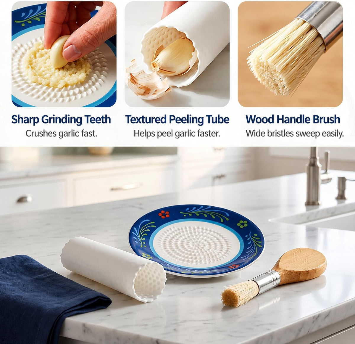 Handcrafted Ceramic Garlic Grater Plate, Ocean Blue