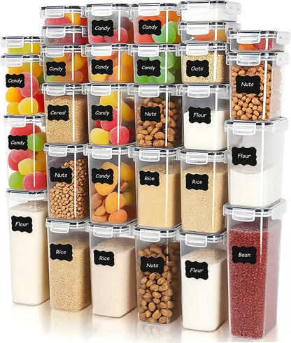 15PC Pantry Storage Containers, Airtight Food Storage Containers with Lids, BPA Free Kitchen and Pantry Organization and Storage Set for Pasta, Dry Food, Flour and Sugar, Cereal