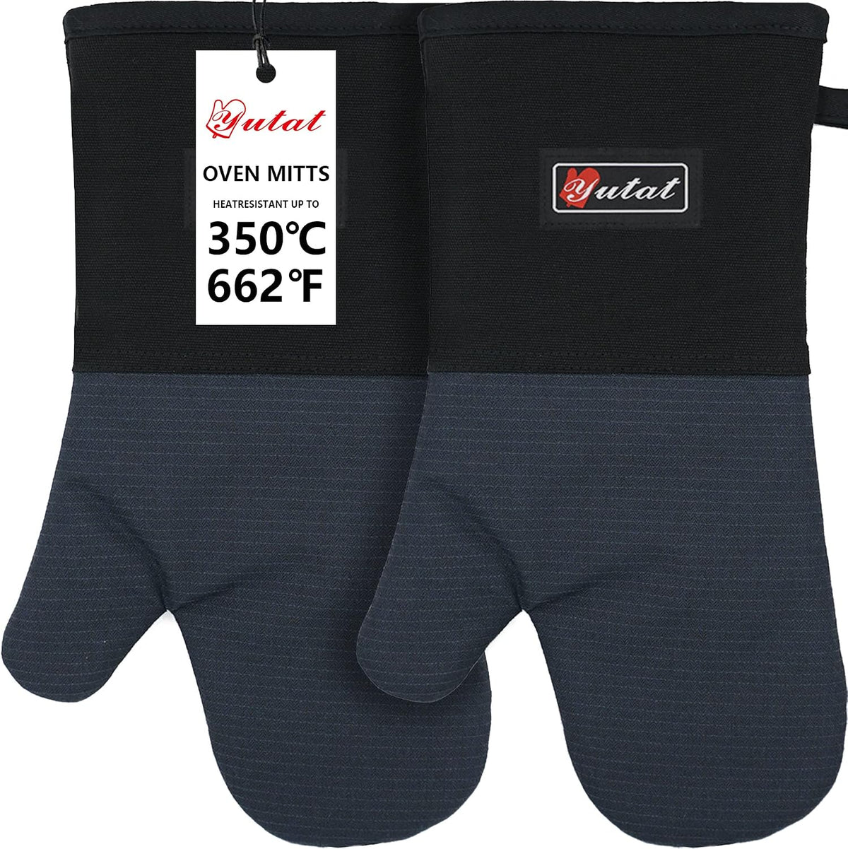 Yutat Silicone Oven Mitts - Oven Mitts and Pot Holders Sets Made of Non-Slip & BPA-Free Silicone, High Heat Resistant 500 Degrees, Perfect for Kitchen Cooking Baking BBQ, Peak Green
