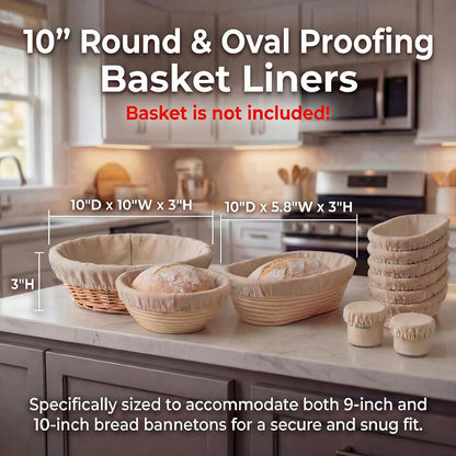 8 PCS Bread Proofing Basket Cloth Liner (3 Round & 3 Oval) & 2 Sourdough Starter Jar Covers, 10 Inch Banneton Basket Cover for Sourdough Baking, Reusable Dough Bowl Liner (Combo)