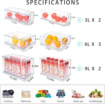 3Pack Fridge Organizer Drawer Divider Cube Pull-Out Bins Clear Food Container Refrigerator Storage box Produce Saver for Pantry Kitchen Cabinet