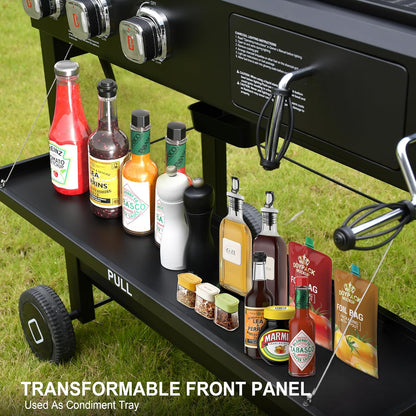 Brand-Man Propane Gas and Charcoal Grill Combo,Grill and Griddle Combo Dual Fuel BBQ Grill with Dual Lids for Outdoor Barbecue, Black