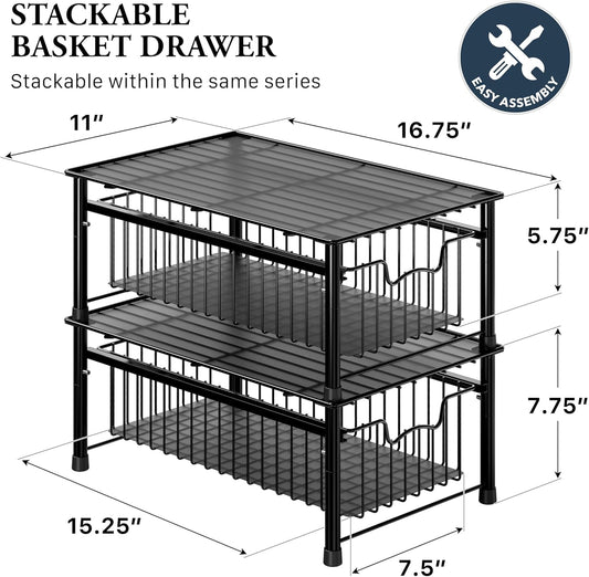 Simple Houseware Stackable Basket Drawer, Chrome