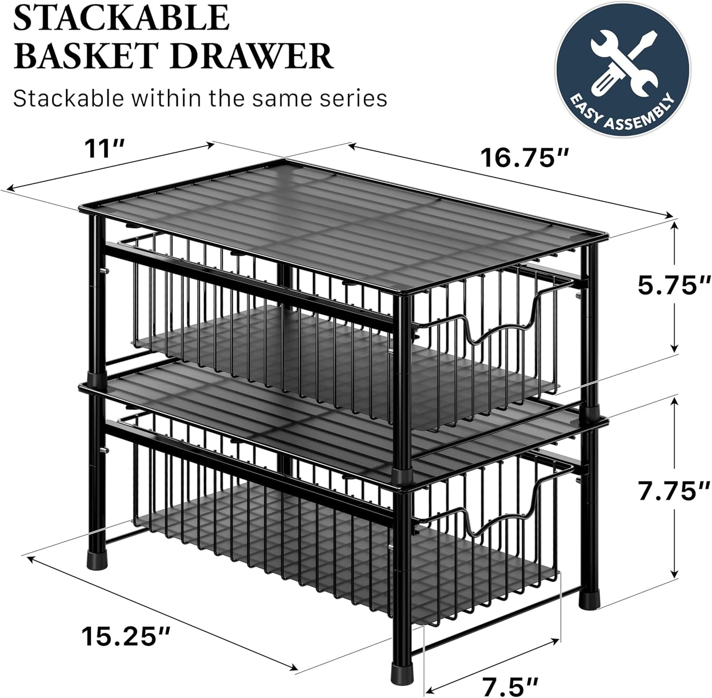 Simple Houseware Stackable Basket Drawer, Chrome