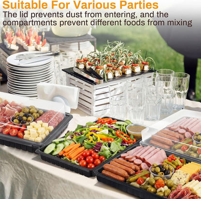 Shellwei 5 Pack Extra Large Charcuterie Board with Lids, 18 x 12 Inch Plastic Catering Trays for Cookies, Desserts, Candy, Reusable Serving Platters for Travel Party