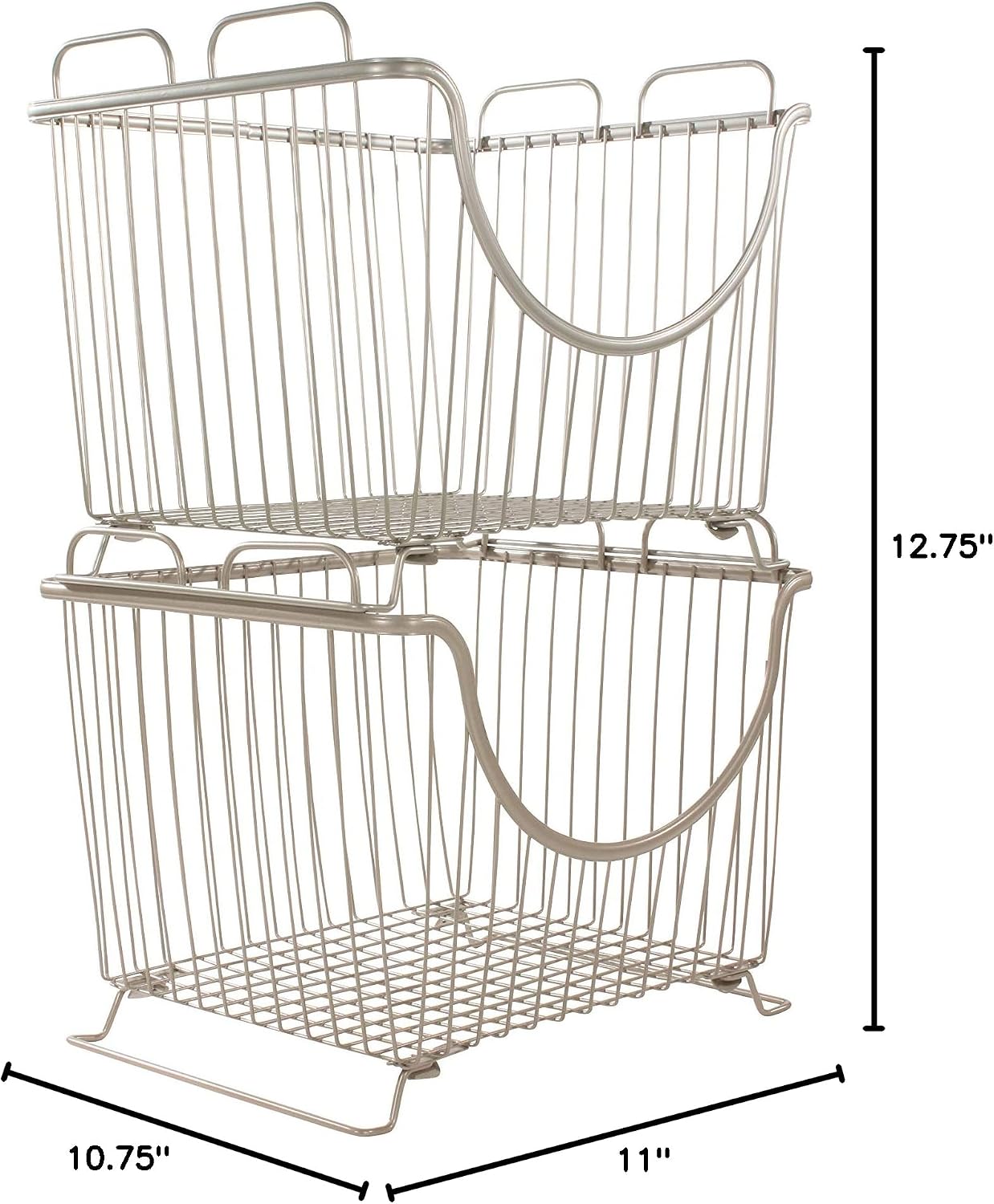 Spectrum Ashley Small Stackable Wire Baskets for Pantry & Kitchen Counter Organizer, Stacking Fruit Basket Wire Bin with Raised Feet & Handles for Vegetable Fruit Potato Onion Storage, Satin Nickel