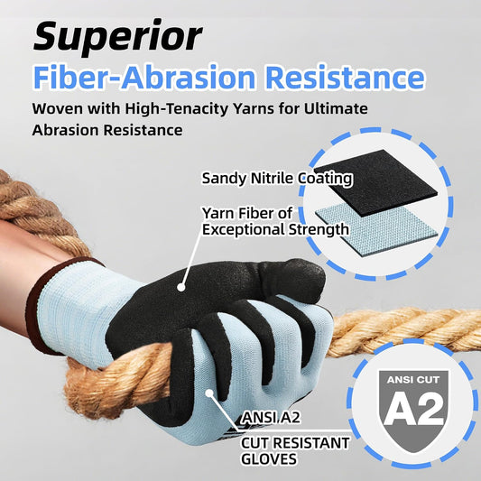 Schwer 6 Pairs ANSI A2 Cut Resistant Work Gloves for Safety Work，LT5627，L