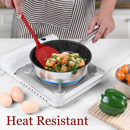LIANYU Non-Toxic Silicone Kitchen Utensils Set, 8 Piece Non-Scratch Cooking Spoons & Spatulas, Stainless Steel Core, Heat Resistant & Dishwasher Safe, Khaki