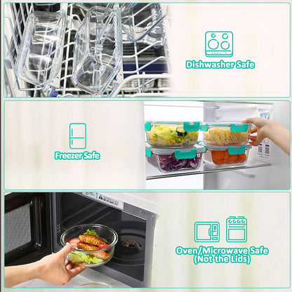 M MCIRCO 24-Piece Glass Food Storage Containers with Upgraded Snap Locking Lids,Glass Meal Prep Containers Set - Airtight Lunch Containers, Microwave, Oven, Freezer and Dishwasher