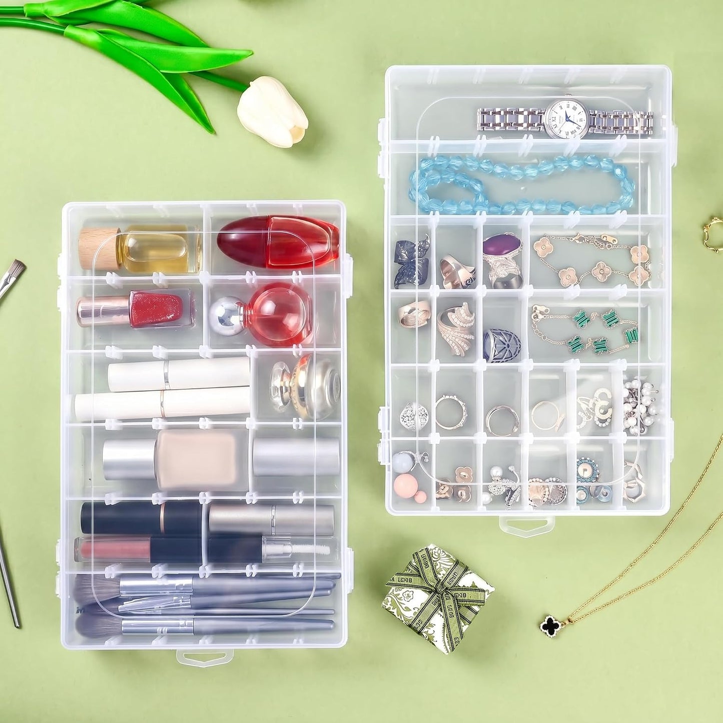 3 Pcs 36 Large Grids Clear Plastic Organizer Box with Adjustable Dividers,Multipurpose Fishing Tackle Box Craft Organizers Box for Bead,Jewelry,DIY Crafts,Art,Small Items Storage 3pack