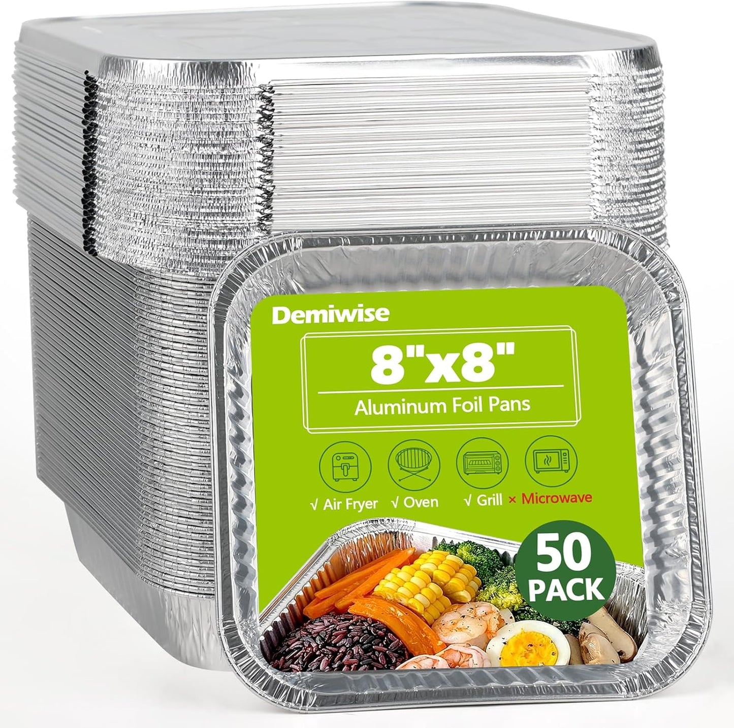 Thickened 35 Pack Heavy Duty Aluminum Pans, 8x8 Small Disposable Aluminum Baking Pans, Square Tin Foil Roasting Tray for Cooking, Meal Prep, Catering, Events, Carton Packaging