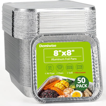 Thickened 35 Pack Heavy Duty Aluminum Pans, 8x8 Small Disposable Aluminum Baking Pans, Square Tin Foil Roasting Tray for Cooking, Meal Prep, Catering, Events, Carton Packaging