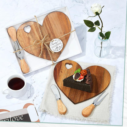 Patelai 24 Set Bridal Baby Shower Favor Heart Cheese Board with Knife, Wood Mini Charcuterie Board Thank You Gift Box for Guest Bridal Baby Shower Prize Wedding Valentines Birthday (Bamboo Color)