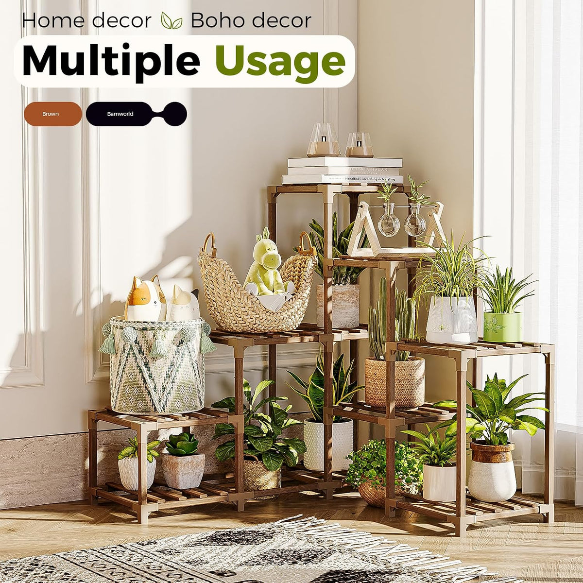 Bamworld Plant Stand Indoor Plant Shelf Outdoor Wood Plant Rack