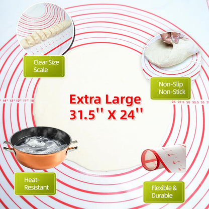 Extra Large 31.5'' x 24" Silicone Baking Mat for Rolling Dough & Pastry – Non-Stick, Heat-Resistant Kitchen Counter Protector – Dishwasher Safe, Easy Clean (XXL-31.5'' X 24'')