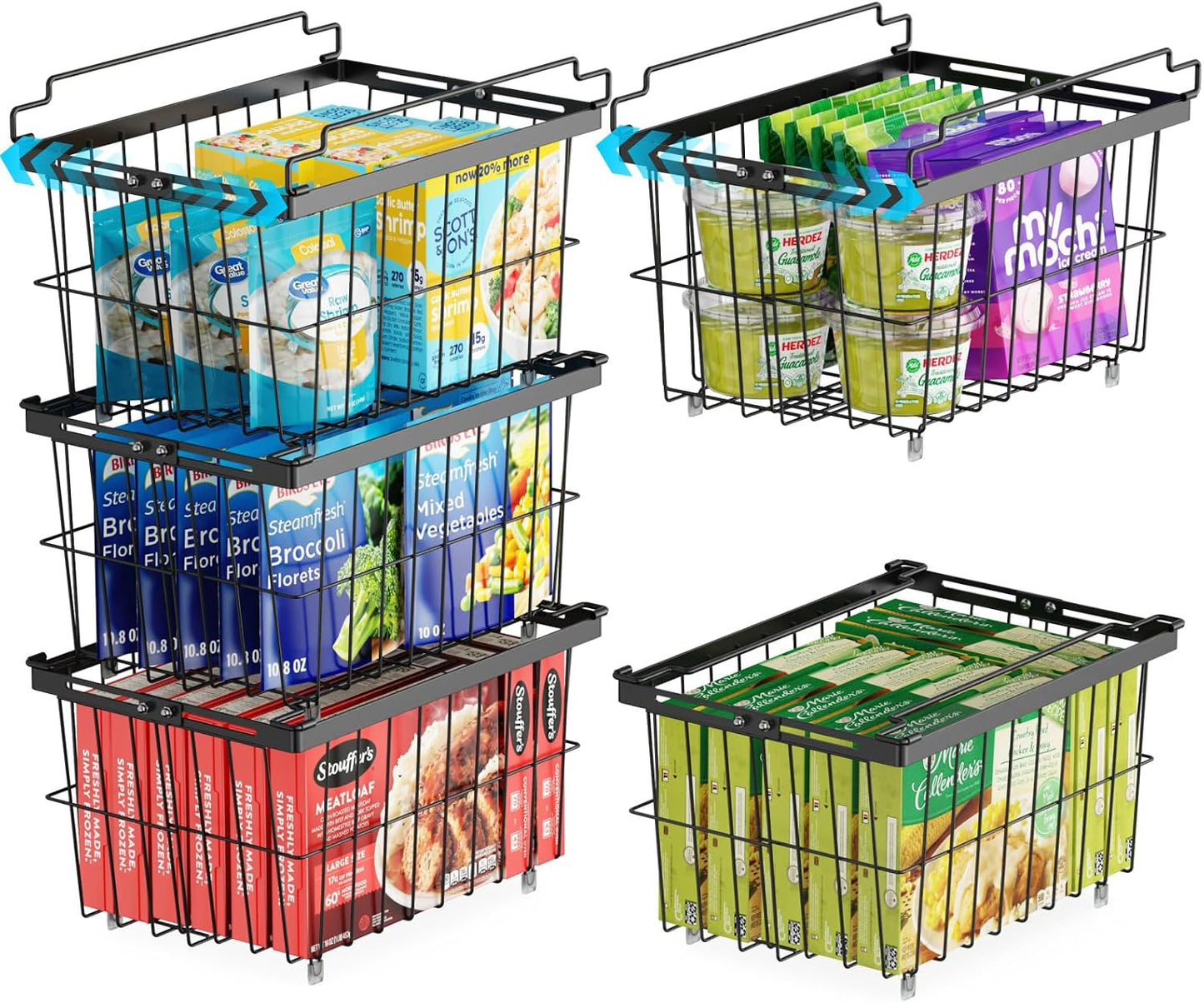 iSPECLE Chest Freezer Organizer - Adjustable Width & Extra Depth, 3 Pack | For 5-7 Cu Ft Chest Freezers, Stackable Large Freezer Organizer Bins, Easy Food Access & Organization, No Wasted Space, White