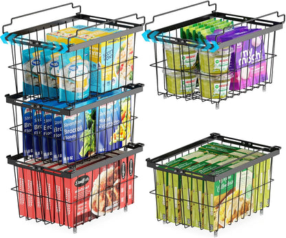 iSPECLE Chest Freezer Organizer - Adjustable Width & Extra Depth, 3 Pack | For 5-7 Cu Ft Chest Freezers, Stackable Large Freezer Organizer Bins, Easy Food Access & Organization, No Wasted Space, White