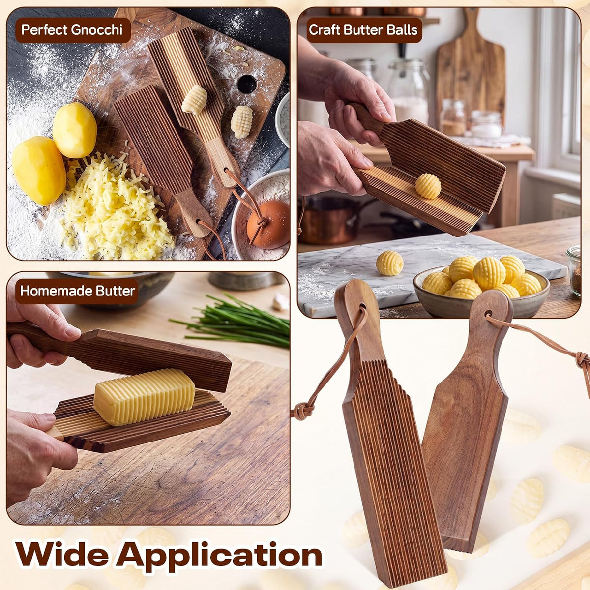 2 Pcs 9.4" Wood Gnocchi Board, Butter Paddle with Hanging Loop
