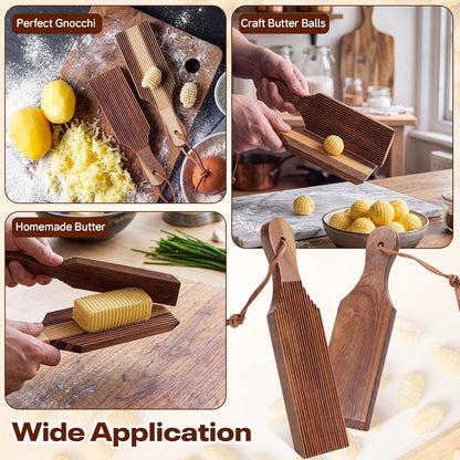 2 Pcs 9.4" Wood Gnocchi Board, Butter Paddle with Hanging Loop