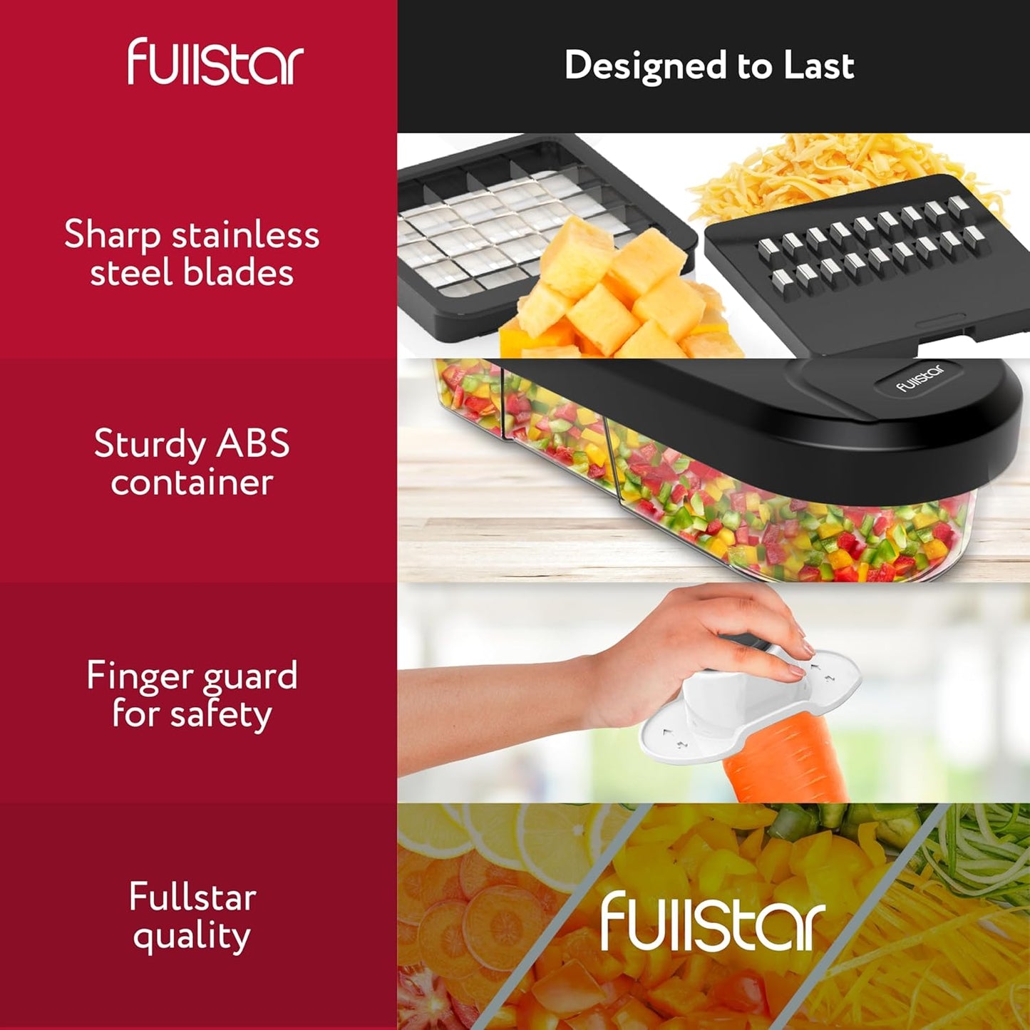 Fullstar Core Vegetable Chopper - Chop and Slice Lid - Food Chopper with Container, Veggie Chopper, Fruit Slicer, Onion Dicer - Meal Prep Essential - Kitchen Gadgets and Gifts (6-in-1, White/Black)