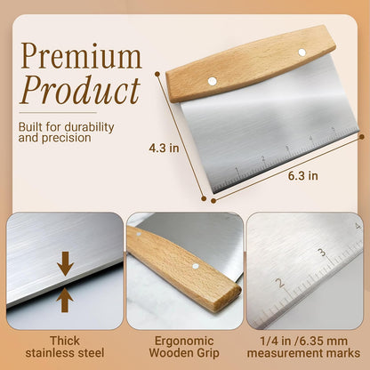 Multipurpose Bench Scraper, Dough Scraper and Dough Cutter for Flat Top Griddle, Bread, Pizza, and Pastry – Stainless Steel Griddle Scraper Chopper for Baking and Cooking