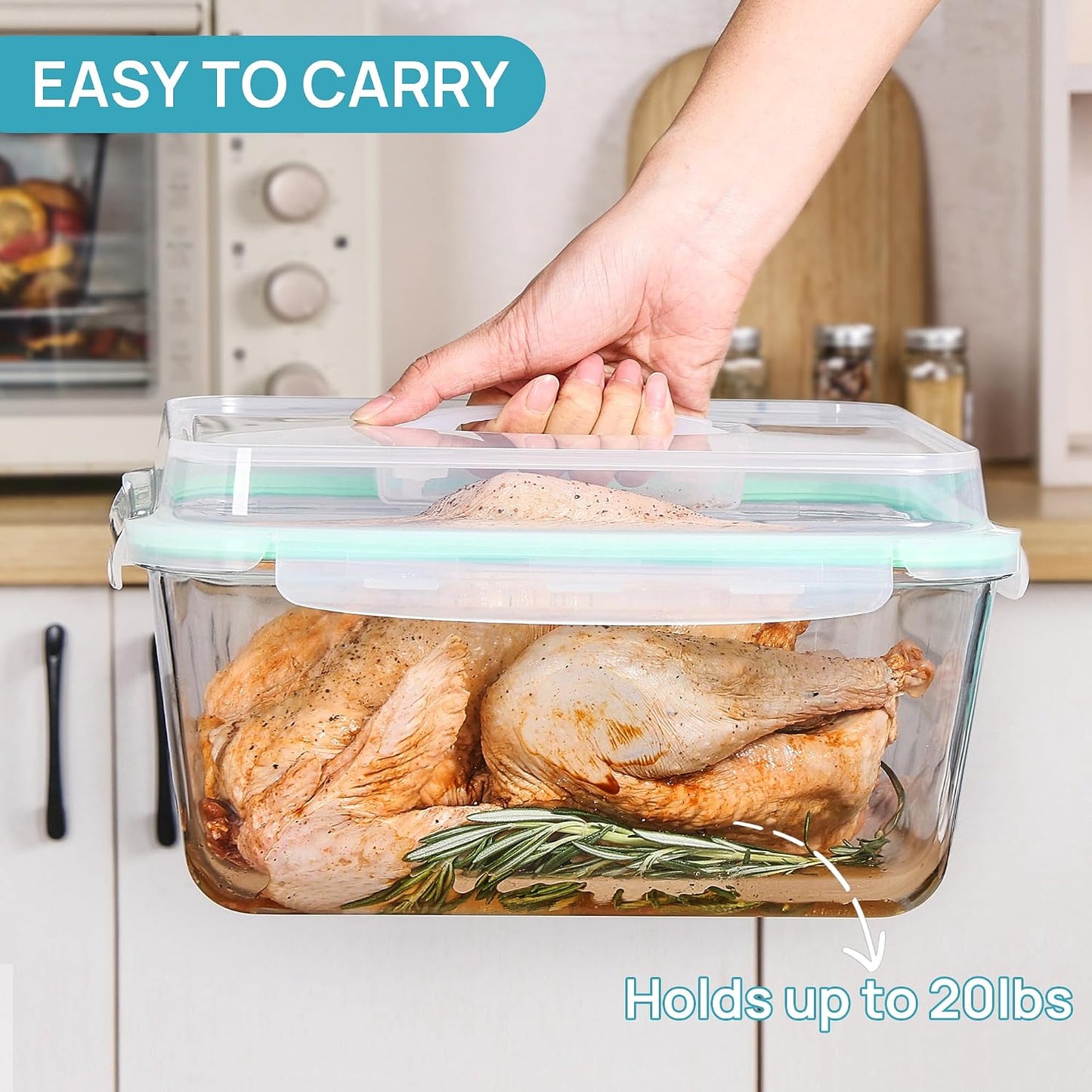 Vtopmart 2.26L/76oz Extra Large Glass Food Storage Containers with Lids, 6 pack Meal Prep Container Set, Airtight Lunch Boxes with Snap Locking Lids for Microwave, Oven, Freezer, Dishwasher