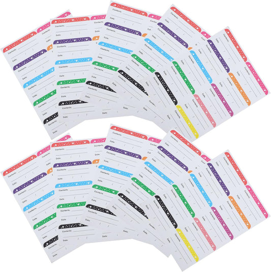 NUOBESTY Waterproof Food Date Stickers for Freezer and Pantry Containers, 50 Sheets (10pcs X 5), Sturdy Food Storage Labels for Jars, Seasoning, and Kitchen Organization