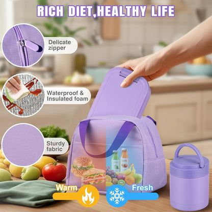Large Bento Lunch Box Set for Adults Kids Women with 10.5oz Soup Thermo,Coffee Tumblers Men Girls Boys Teenagers Leak-Proof Lunch Food Containers with Lunch Bag