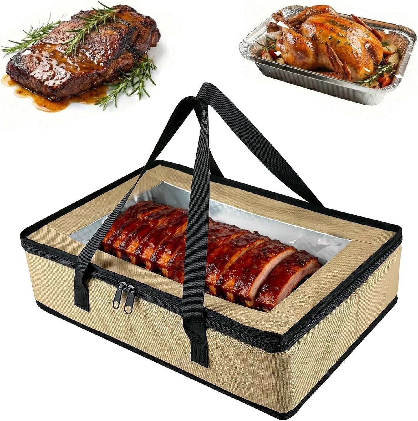 BANGIE BBQ Meat Resting Blanket & 9x13 Foil Pan Carrier - Leakproof Insulated Casserole Transport Bag with Visual Window, Rigid Hard Bottom - Birthday Father's Day Grilling Gifts for Men, Dad,Green