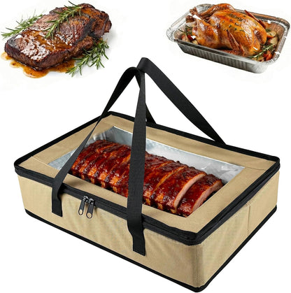 BANGIE BBQ Meat Resting Blanket & 9x13 Foil Pan Carrier - Leakproof Insulated Casserole Transport Bag with Visual Window, Rigid Hard Bottom - Birthday Father's Day Grilling Gifts for Men, Dad,Green