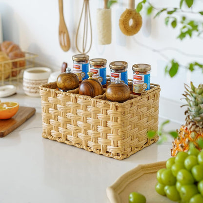 GRANNY SAYS Wicker Utensil Caddy - Picnic Basket with Handle, Organizer for Kitchen Table or Cabinet, Silverware Holder for Parties