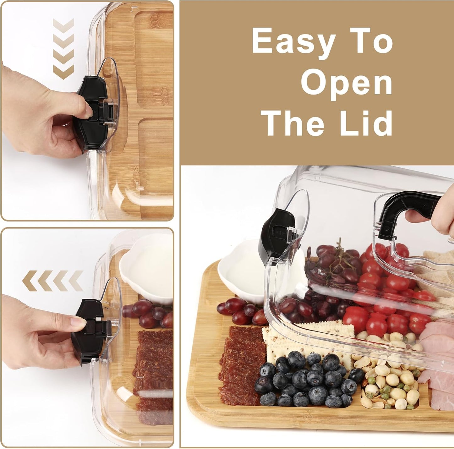 Charcuterie Board Set with Clear Snap-on Lid & Compartments, Portable Bamboo Serving Tray for Travel, Picnics & Entertaining - Ideal for Food Presentation & Housewarming Gifts