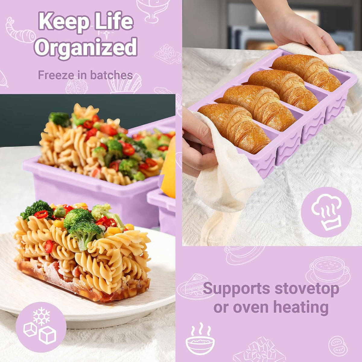 Doasuwish Silicone Freezer Molds for Soup with Lid – 1-Cup Soup Container Style Ice Cube Trays for Freezer, Meal Prep & Food Storage, Freeze 250mL/125mL Portions – 2 Pack
