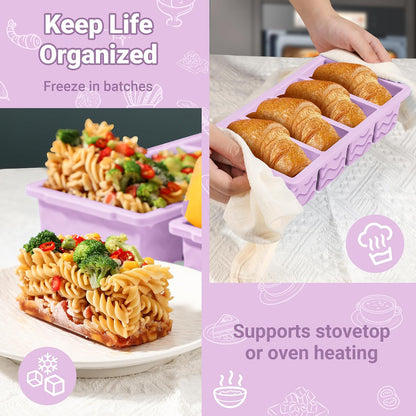 Doasuwish Silicone Freezer Molds for Soup with Lid – 1-Cup Soup Container Style Ice Cube Trays for Freezer, Meal Prep & Food Storage, Freeze 250mL/125mL Portions – 2 Pack
