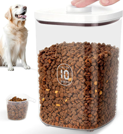 LEAWALK 10Lbs/10.57Qt Airtight Dog Cat Food Storage Container and Dog Treat Containers BPA-Free, PET Clear Stackable Pet Storage Bin, Pop Top, 1-Cup Scoop for Pet Food/Rice/Flour/Bread/Grains