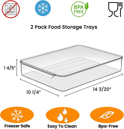 vacane 2 Pack Deli Meat Container for Fridge, Bacon Container with Lids for Refrigerator Fruit, Cold Cuts, Cheese Keeper Marinade Tray, Stackable Freezer Storage Containers