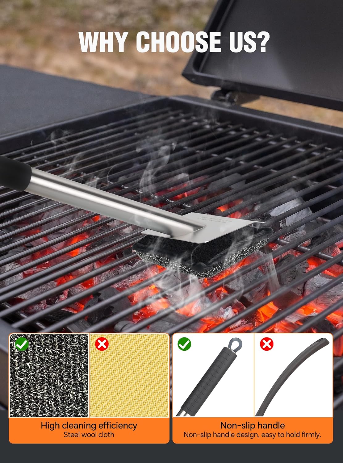 Grill Brush Bristle Free,with 5 BBQ Replacement Head, [Ultra Safe & Efficient] for Cast Iron, Stainless Steel Grates,Grill Cleaner for Outdoor Grill