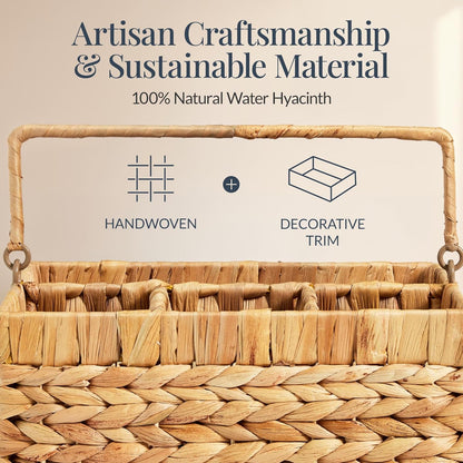 Best Choice Products Handwoven Silverware Organizer w/Handle, 5 Compartment Flatware Organizer, Shelf Storage Basket, Wicker Utensil Caddy, Cutlery Basket Holder for Party, Picnic, BBQ - Chestnut