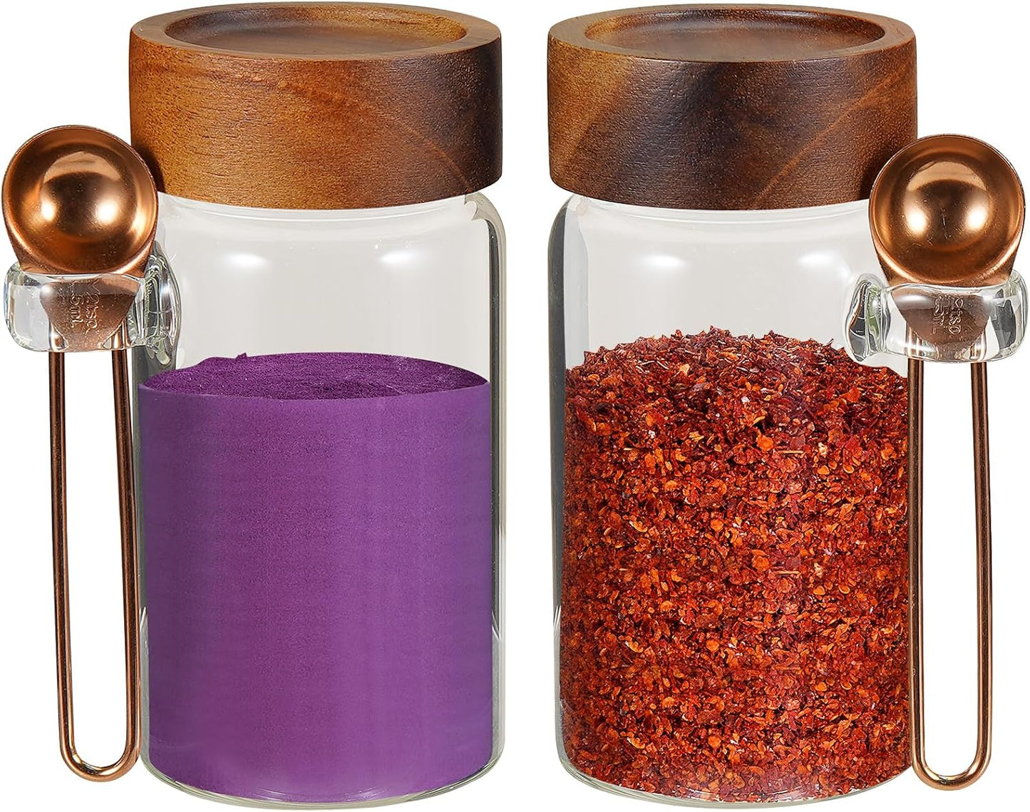 6 pc Glass Spice jars Glass Jars with Screw Lid 5 oz Acacia Wood Glass Herb Sugar Coffee Bean Ground Container Food Storage Canister for Candy Pantry Tea Seasoning Meal Prep Snack (6*150ml(5oz))
