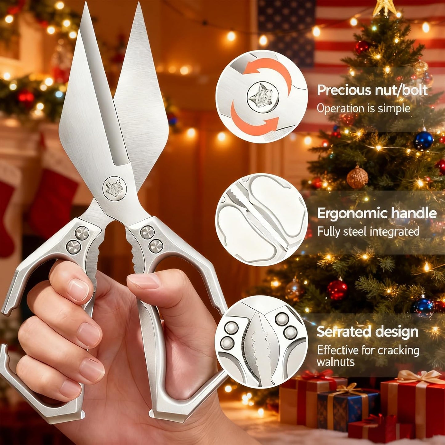 Multifunctional Heavy Duty Kitchen Shears,Kitchen Shears for Cutting Chicken,Kitchen Scissors for Food, Japanese High-Carbon Steel Culinary Poultry Shears, for Chicken,Meat,Fish,Bone Cutting(Silver)