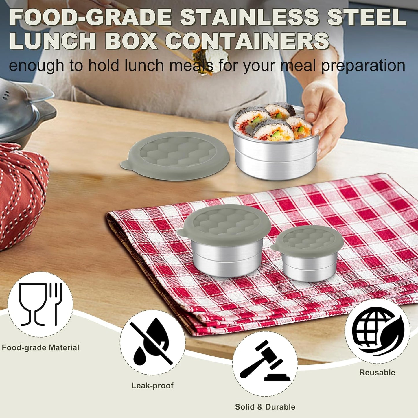 HaWare Stainless Steel Food Storage Containers with Silicone Lids, Leak-Proof Metal Snack Container, Round Lunch Box for Kids Adults, Stackable & Reusable Meal Prep Containers, Set of 3, Multicolor